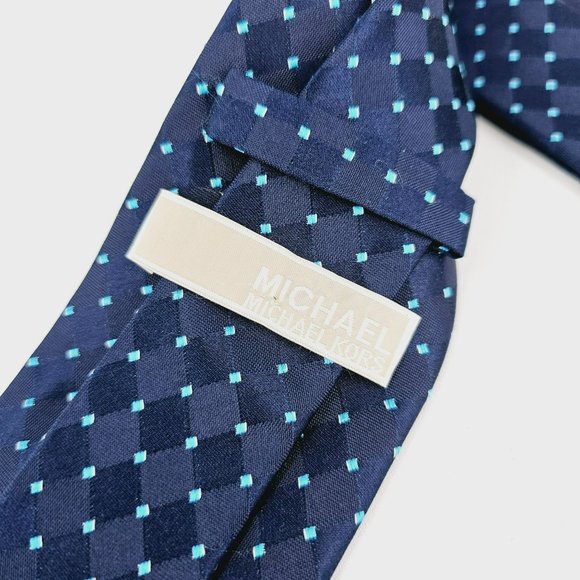 Michael Kors Tie Silk Navy Blue Aqua Diamond Print Classic Designer Gift Work - Picture 2 of 9